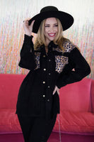 Black Corduroy Shacket W Leopard Detail