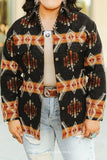 Black Orange Beige Aztec Button Down Shacket