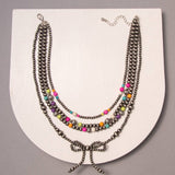 Multi-Strand Western Beaded Necklace with Long Tail Bow