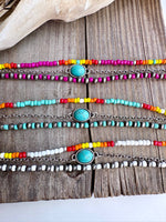 3 Layered Navajo Style Pearl Bead & Stone Concho Bracelet