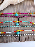 3 Layered Navajo Style Pearl Bead & Stone Concho Bracelet