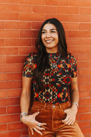 Black Red Aztec Short Sleeve Mesh Top