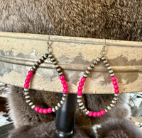 Silver and Stone Bead Teardrop Earring