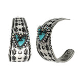 Western Rhinestone Turquoise Heart Hoop Earrings