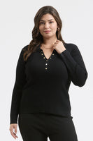 Plus Collard Gold Snap Long Sleeve