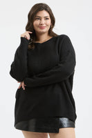Plus Solid Crewneck Front Seam Sweater