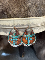 Stone Cross Wood Earring