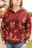 Burgundy Western Desert Hoodie Sweatshirt