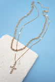 Double Layer Rhinestone Cross Necklace