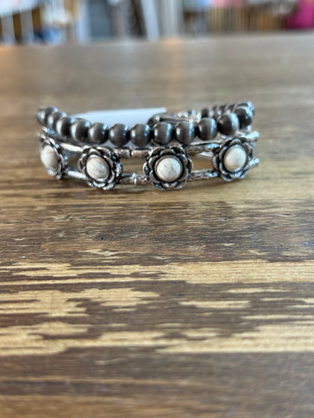 2 Layer Western Navajo & Stone Stretch Bracelet