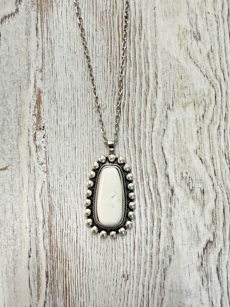 White Turquoise Large Stone Necklace