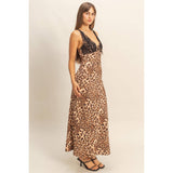 Lace-Trimmed Leopard Print Slip Dress