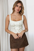 JESSIE Embroidered Western Suede Corset Bustier Top Vest