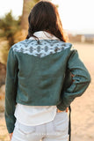Teal Suede Aztec Detail Yoke Front Tassel Jacket