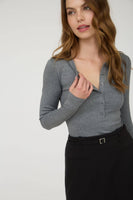 Ribbed Long Sleeve Henley Knit Top