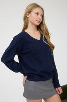 V Neck Long Sleeve Knit Sweater