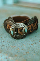 Brown Leopard Suede Genuine Leather Oval Concho Belt