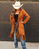 Camel Faux Suede Vest W Fringed Hem