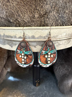 Stone Cross Wood Earring