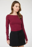Boat Neck Long Sleeve Solid Knit Top