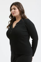 Plus Collard Gold Snap Long Sleeve