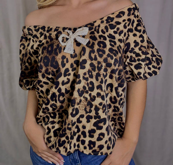 Leopard Top w/ Ribbon Tie