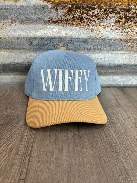 WIFEY Two-Tone Denim Corduroy Trucker Hat