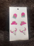 3 Pair Western Wooden Earring Set - Longhorn hat desert