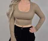 SCOOP NECK LONG SLEEVE SWEATER KNIT CROP TOP