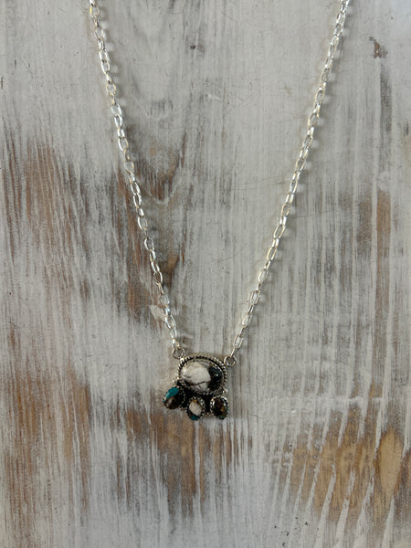 White Buffalo Turquoise Half Cluster Necklace