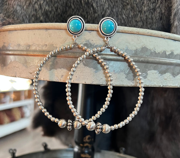 Silver Navajo Bead Hoop Post Earrings