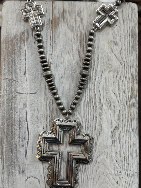 Large Beaded Cross Necklace