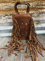 TR Floral Tooled Fringe Mini Tote/Crossbody