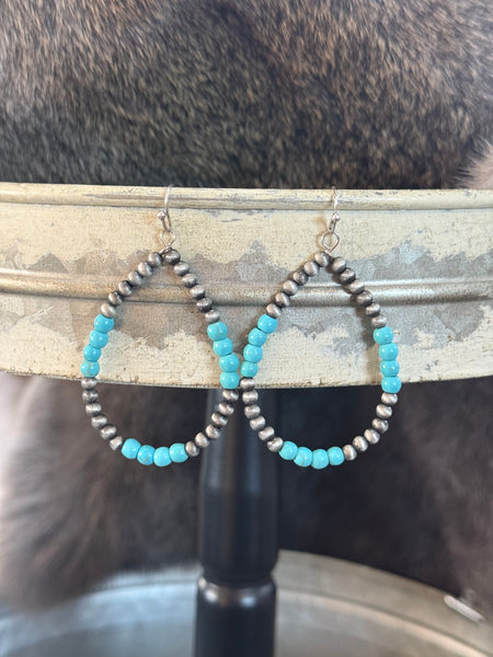 Silver and Stone Bead Teardrop Earring