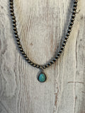 Beaded Necklace with Oval Pendant