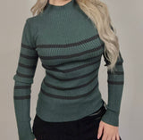 Stripe Mock Neck Long Sleeve