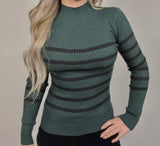 Stripe Mock Neck Long Sleeve
