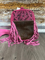 TR Cowhide Tooled Fringe Sling Bag