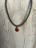 Beaded Necklace with Oval Pendant