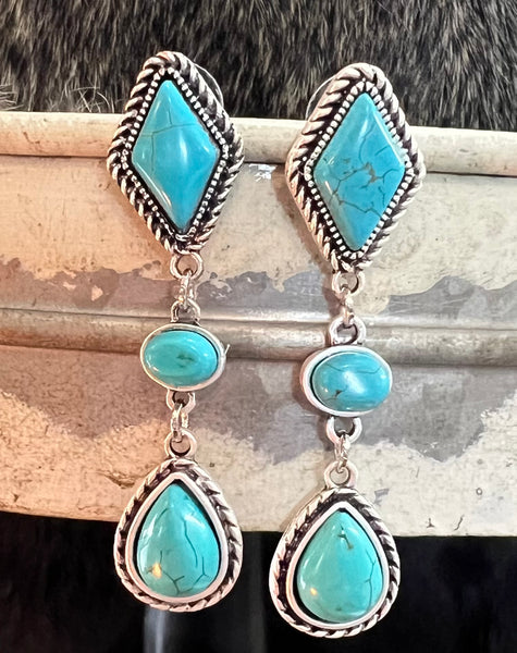 Turquoise Post Long Earrings