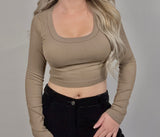 SCOOP NECK LONG SLEEVE SWEATER KNIT CROP TOP