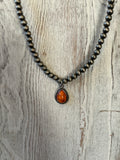 Beaded Necklace with Oval Pendant