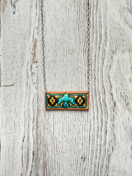 Western Tooled Leather Bar Necklace