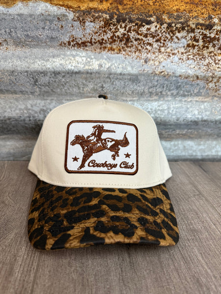 Cowboys Club Embroidered Patch Leopard Brim Trucker Hat