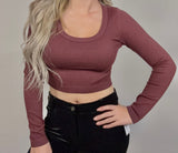 SCOOP NECK LONG SLEEVE SWEATER KNIT CROP TOP