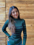 Stripe Mock Neck Long Sleeve