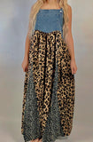 Denim/Leopard Overall Dress