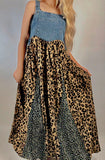 Denim/Leopard Overall Dress