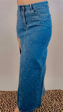 Denim Rhinestone Maxi Skirt
