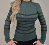 Stripe Mock Neck Long Sleeve